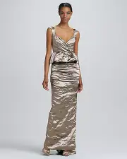 NWT NICOLE MILLER Techno Metal Peplum DRESS GOWN SIZE 4 $675 CHAMPAGNE