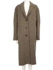 Brown Wool Checkered Long Coat