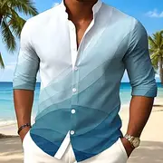 Men's Geometric Gradient Color Shirt Button Up Shirt Stand Collar Shirt Long Sleeve Casual Outdoor Vacation Daily Spring Fall Mandarin Collar Band Collar 3D Pr