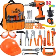 32PCS Kids Tool Set, Pretend Play Toddler Tool Toys with Construction Backpack C