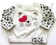 Koala Kids Leopard Print Sleeve Kitten Face Top w/ Bow Accent Size 3M Ivory NWT