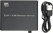 8K Displayport 1.4 Bi Directional Switch 2 in 1 Out or 1 in 2 Out, Supports 8K@30Hz, 4K@120Hz, Plug and Play, High Speed DP Switcher for PC, Monitor, Laptop