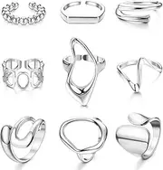 [Kakonia] 9 Pcs Gold Chunky Rings for Women 18K Gold Plated Ring Set Dome Thick Open Rings Adjustable