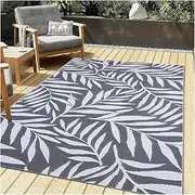 SPXMQSS Large Outdoor Garden Rug Reversible Plastic Camping and Picnic Rugs, Foldable Easy-Cleaning for Porch, Deck, Balcony, Garden, Grey 122x183cm