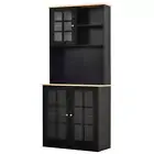 Homcom Pantry Organizer 5Shelf Black Kitchen Storage+Microwave/Adjustable Shelve
