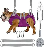 Dog Grooming Hammock - Pet Grooming Hammock with Nail Clippers for Dogs, Nail File, and Dog Bath Brush - Dog Hammock for Grooming with Strong Center Straps for Extra Security (M, Purple)