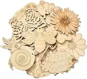KitBeads 40pcs Spring Wood Cutouts Unfinished Wooden Butterfly Mushroom Flower Cutouts Laser Cut Wood Shapes Wood Craft Embellishments for Crafts