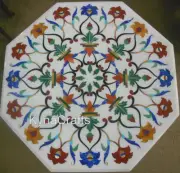 Antique Design Inlay Work Coffee Table Top Octagonal White Marble Entryway Table