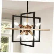8-Light Black Gold Sputnik Chandelier, 15-Inch Modern Industrial Adjustable