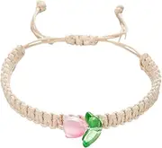 [SENZZ] tulips Handwoven Bracelet, Woven Handmade Bracelet Rope, tulips Flower Braided String Bracelets, Handmade Woven Bohemian Bracelet, Adjustable String Beaded Bohemian Bracelet for Teen Girls
