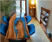 60x30 Blue Epoxy river Table Top, epoxy Dining table Walnut Wood epoxy table Dec