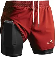 [Viisendy Pro] Men's 2 in 1 Running Shorts Workout Bodybuilding Training Shorts 3 Inch Outdoor Marathon Jogging Short Shorts