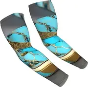 [FSCEV] Turquoise Marble Sun Protection Arm Sleeves Outdoor Essentials Cooling Compression Golf Hiking Cycling