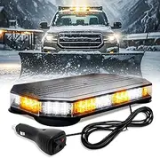 Raryloy 14 INCH Emergency Flashing Lights for Vehicles,LED Strobe Lights for Trucks,Construction Beacon Mini Light Bar,Magnetic Strobe Light Rooftop Traffic Hazard for Tow Plow Postal (Amber-White)