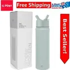 Double-Wall Insulated 22oz Water Bottle | Leak-Proof Straw Lid - Sea Glass Sage