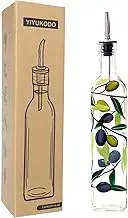 YIYUKODO 17oz Hand Painted Glass Olive Oil Bottle Dispenser- 500ml Green Oil & Vinegar Cruet with Pourers - Olive Oil Carafe Decanter for Kitchen (olive)