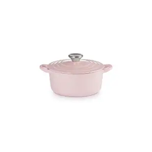 【Le Creuset】琺瑯鑄鐵鍋圓鍋 18cm(雪紡粉-鋼頭-內鍋白)