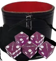 Genuine Stratosphere Vegas Casino Dice Purple Frosted + Leather Cup Wide Opening