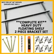 2 PK 18" Solid Steel Floating Shelf Brackets w/ Heavy Duty Hardware & Instruc...