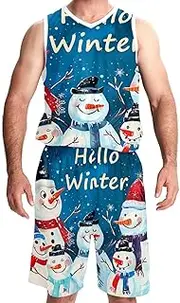 [KQNZT] Basketball Jersey for Men, Jersey Shorts Outfit Set, Men's Basketball Jersey, Christmas Snowman Happy New Year