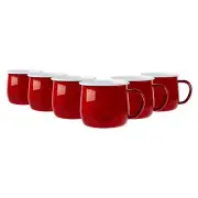 6x Coloured Enamel Belly Mugs Steel Outdoor Camping Tea Coffee Cup 375ml Red