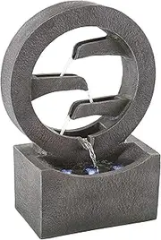 Pure Garden 50-LG1218 Round Cascade Fountain-4 Tier Polyresin Waterfall with LED Lights-Outdoor Decorative Water Feature-18.5” Tall-Contemporary Design, Gray