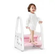 Babyjoy 2-Tier Kids Step Stool Portable Toddler Step Ladder w/Safety Armrests for Toilet Bathroom Kitchen Pink