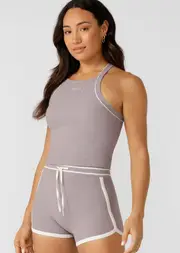 [Lorna Jane] Retro Rib Halter in Purple, Size - Large L Purple Ash