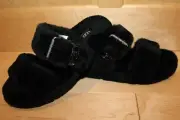 NIB UGG Fuzz Yeah Genuine Shearling Slipper Sandals Black 10
