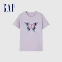 在飛比找momo購物網優惠-【GAP】女童裝 純棉趣味圓領短袖T恤-紫色(890400)