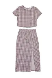 Gilli Gingham Plaid Midi Skirt Short Sleeve Crop Top Set Size Small