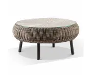 Outdoor Plantation Hamptons Outdoor Round Wicker Coffee Table - Realyn - Outdoor Tables - Brushed Wheat Wicker