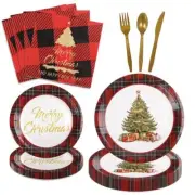 Disposable Dinnerware Set Christmas Design Red Checkered Plate Christmas Party S