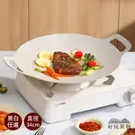 【好玩旅物】34CM_輕量薄型韓式麥飯石圓形雙耳不沾鍋露營燒烤盤