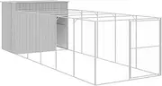 vidaXL Dog House, Dog Kennel with Roof and Run, Dog Crate for Outdoor Garden Backyard, Puppy Playpen with Door, Light Grey Galvanised Steel