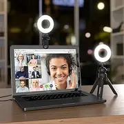 Ring Light with Tripod and Clamp, [3 Color, 5 Brightness & Timer] USB Plug Clip On Lights for Laptop Working Distance Learning Zoom Call Self Broadcasting Live Streaming Video Conference Lighting
