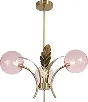 BOKT Pink Gold Sputnik Semi Flush Mount Ceiling Pendant Light Antique Globe Vintage Mid Century Modern Glass Chandelier for Dining Room Bedroom Kitchen Hallway G9