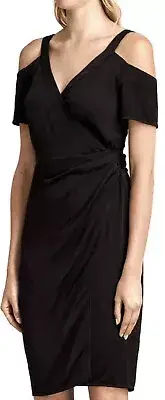 NWT ALL SAINTS Cadia Cold Shoulder Wrap Cocktail Dress Oil Black Size 4 $285