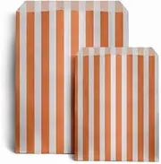 ezkart | Assorted Striped Candy paper bags is perfect for Wedding Cake Gift Shops, Kids Parties, Popcorn Bags, Sweet Bags and Biscuit bags (Orange, 100 Bags)