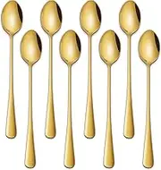 Gold 7.5 Inch Gold Iced Tea Spoons,Set Of 8 Stainless Steel Long Coffee Spoons,Long Handle Stirring Spoon For Dessert,Coctails,Ice Cream,Milk,Iced Teaspoons For Bar