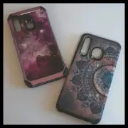 Samsung Galaxy A50 A30 A20 Dual Layer Hybrid Purple Nebula Mandala Case Bundle