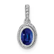 14k White Gold Oval Sapphire and Real Diamond Pendant