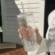 Glass Drinking Cup with Straw Transparent - One Size