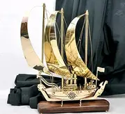 [DSH] Brass Ship with Wooden Base, Showpiece Item, Perfect for Home Decoration and Gifting, 15 inch
