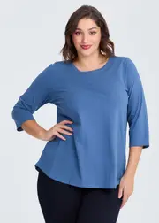 [Virtuelle] Taking Shape Good Earth Australian Cotton 3 / 4 T-shirt Size 28 in Dutch Blue - Plus Size Women's Clothing Dutch Blue