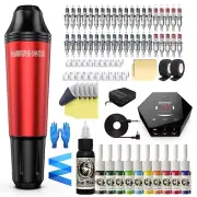 Wormhole Tattoo Machine Kit Rotary Motor Pen Gun Inks Power Supply Needle Set AU