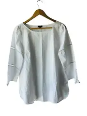 Talbots Size L White 3/4 Sleeve Peasant Top - New
