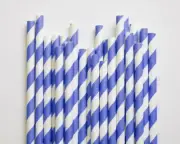 50 Pack Blue White Drinking Straws Biodegradable Eco Paper Birthday Party Event