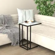 White Marble Computer Side Table 19.7x13.8x25.6 Tempered Glass Modern Design