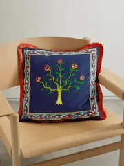 [La DoubleJ] La DoubleJ - Fringed Printed Cotton-blend Velvet Cushion - Blue - One size One size Blue